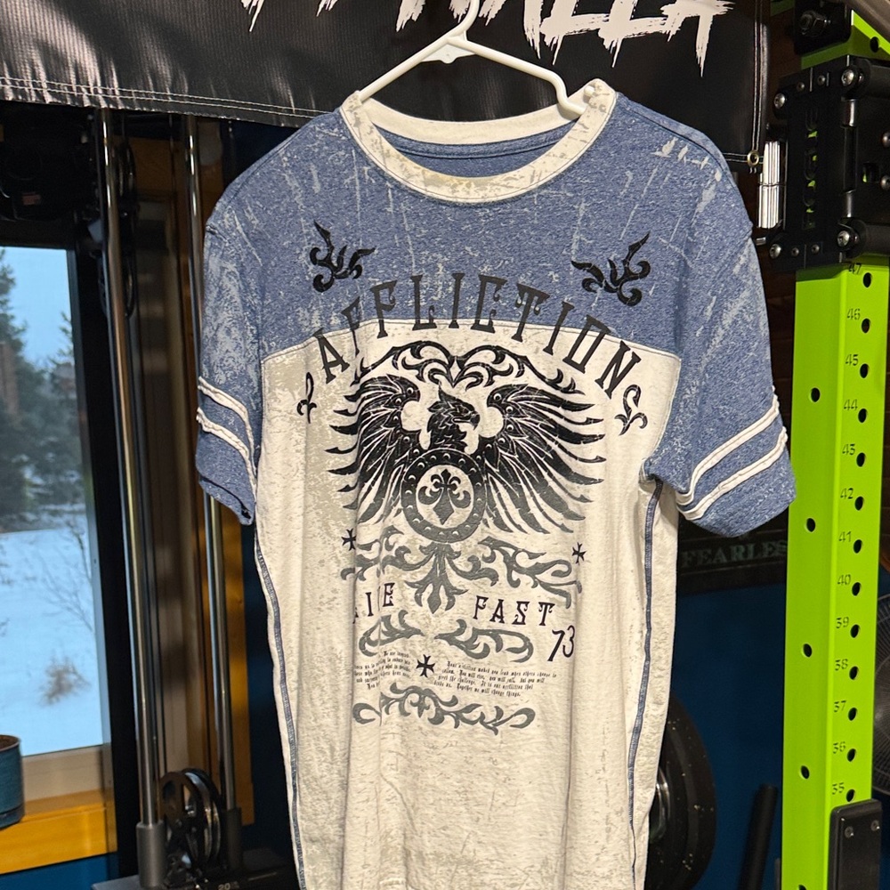 Affliction Blue and White Graphic Tee